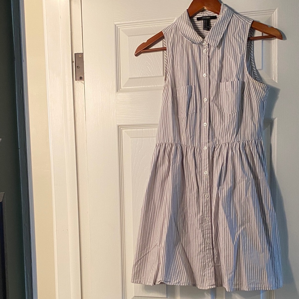 Forever 21 Gray Striped Button-Up Mini Dress